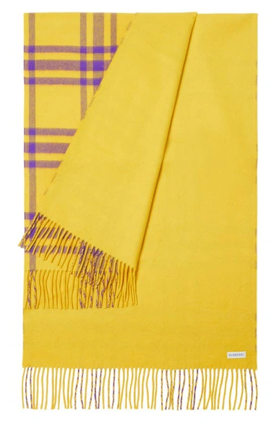 Shop Burberry Equestrian Knight Patch Check Cashmere Fringe Scarf In Pear