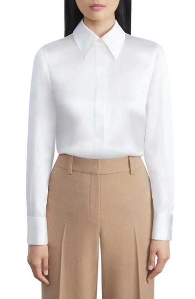 Shop Lafayette 148 French Cuff Silk Button-up Blouse In Cloud