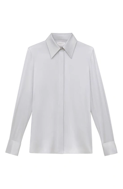 Shop Lafayette 148 French Cuff Silk Button-up Blouse In Pale Grey