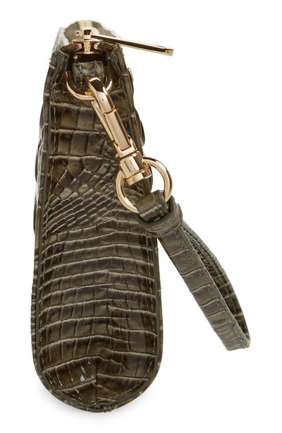 Shop Brahmin Daisy Croc Embossed Leather Wristlet In Hunter