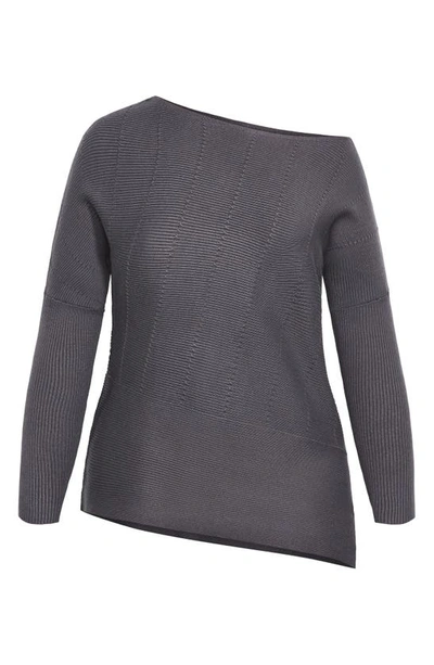 Shop City Chic Lean In One-shoulder Rib Sweater In Smoke