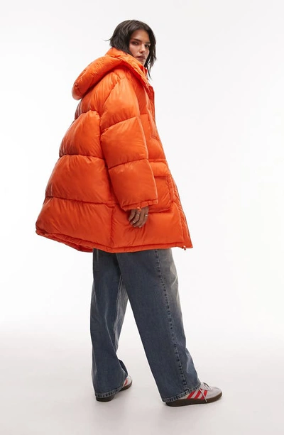 Shop Topshop Hooded Puffer Jacket In Orange