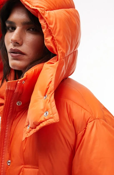 Shop Topshop Hooded Puffer Jacket In Orange