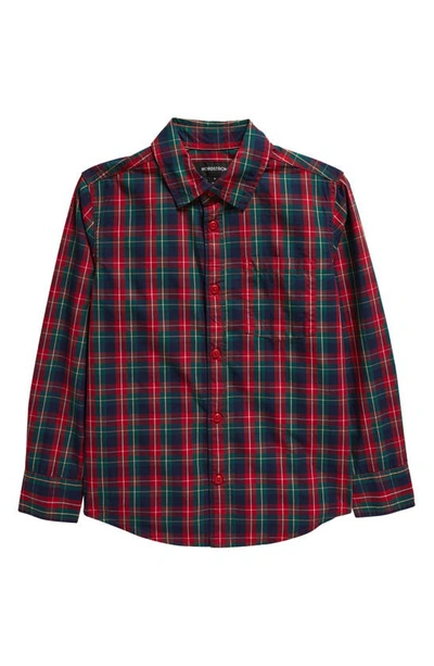 Shop Nordstrom Kids' Stripe Poplin Button-up Shirt In Red Jester Dillon Plaid