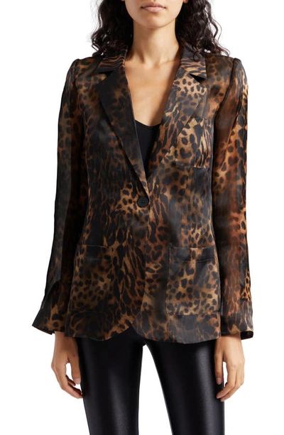 Shop L Agence Tamara Animal Print Silk Blazer In Brown Multi Oil Leopard