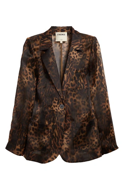 Shop L Agence Tamara Animal Print Silk Blazer In Brown Multi Oil Leopard