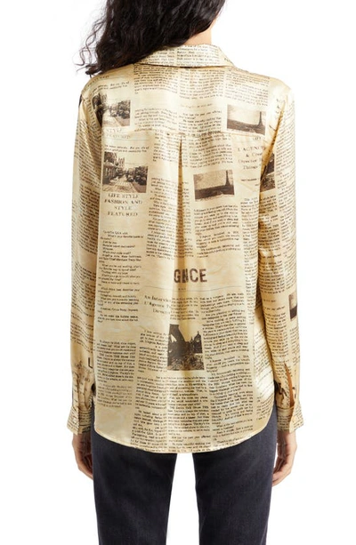 Shop L Agence Tyler Silk Shirt In Vintage Tan Newspaper