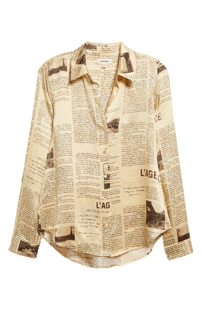 Shop L Agence Tyler Silk Shirt In Vintage Tan Newspaper