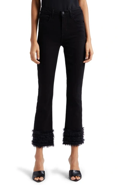 Shop L Agence Tati Feather Trim Crop Jeans In Saturated Black