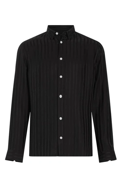 Shop Allsaints Auriga Stripe Satin Button-up Shirt In Astro Black