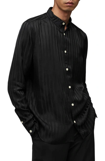 Shop Allsaints Auriga Stripe Satin Button-up Shirt In Astro Black