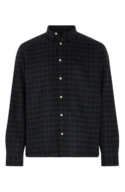 Shop Allsaints Volans Relaxed Fit Check Flannel Long Sleeve Button-up Shirt In Jet Black