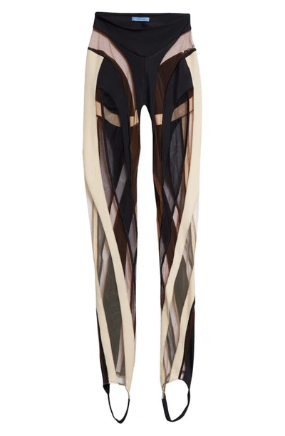 Shop Mugler Multicolor Sheer Spiral Stirrup Leggings In Multi Black/ Beige