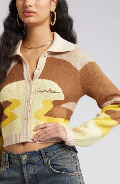 Shop House Of Sunny The Dunes Tripper Jacquard Crop Cardigan In Multi