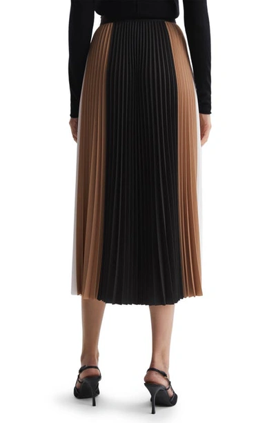 Shop Reiss Ava Colorblock Belted Pleated Midi Skirt In Black Camel