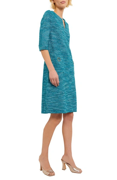 Shop Misook Tweed Shift Dress In French Blue/ New Ivory/ Black