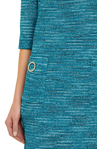 Shop Misook Tweed Shift Dress In French Blue/ New Ivory/ Black
