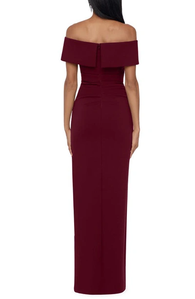 Shop Xscape Off The Shoulder Crepe Evening Gown In Burgundy