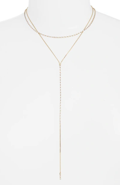 Shop Nordstrom Layered Cz Delicate Y-necklace In Clear- Gold