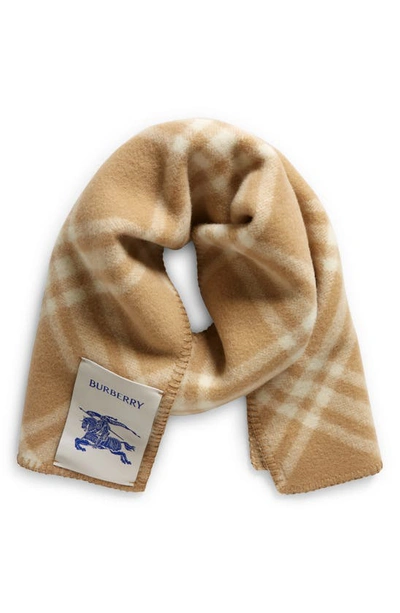 Shop Burberry Equestrian Knight Detail Check Wool Scarf In Archive Beige