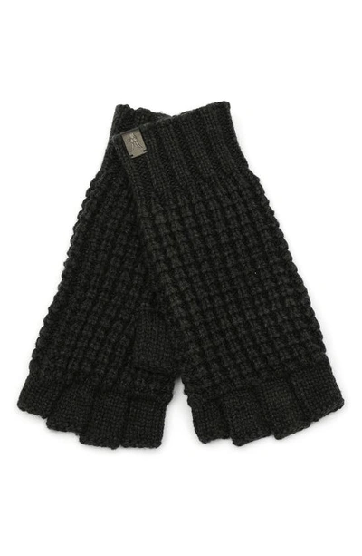 Shop Allsaints Waffle Stitch Wool Blend Fingerless Gloves In Cinder Black Marl