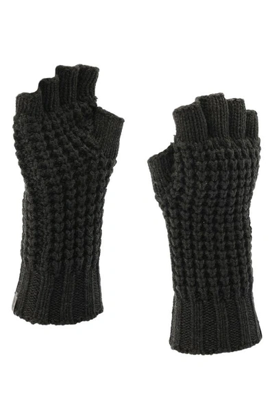 Shop Allsaints Waffle Stitch Wool Blend Fingerless Gloves In Cinder Black Marl