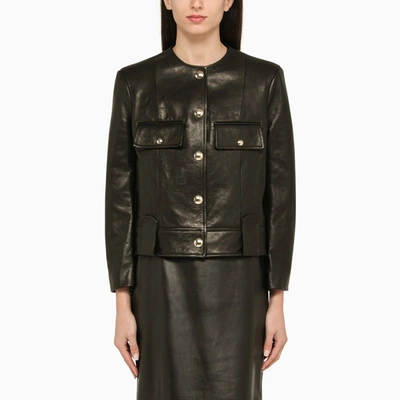 Shop Khaite Black Leather Laybin Jacket