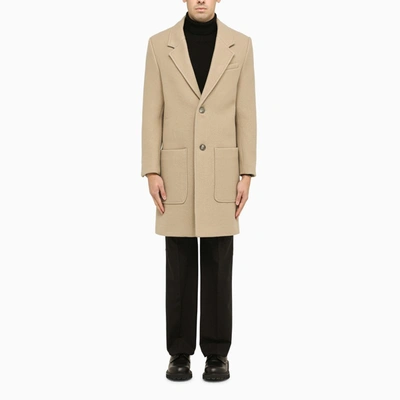 Shop Ami Alexandre Mattiussi Ami Paris | Champagne Single-breasted Wool Coat In Beige