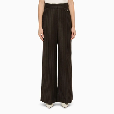 Shop The Mannei | Brown Wool Pinstripe Trousers