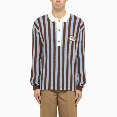 Shop Maison Kitsuné Blue/brown Striped Polo Shirt