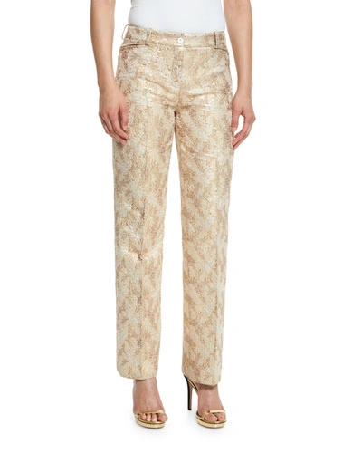 Michael Kors Jacquard Straight-leg Pants, Fawn/gold