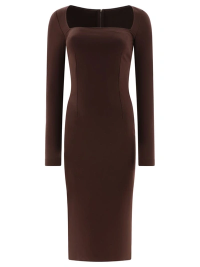 Shop Dolce & Gabbana Jersey Midi Dress In Brown