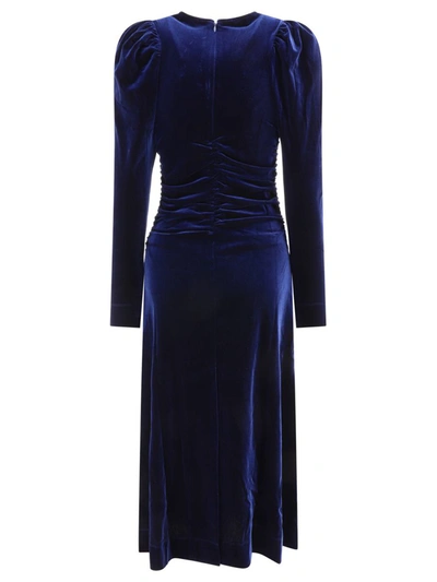 Shop Ganni Velvet Jersey Gathered Dress In Blue