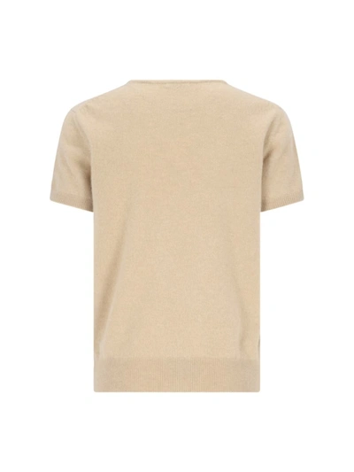 Malo Knit Crewneck With Ribbed Hem And Short Sleeves In Beige