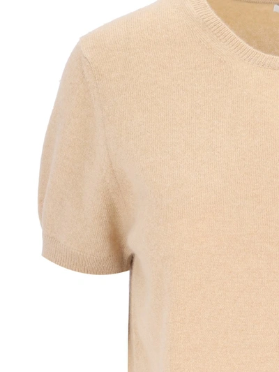 Malo Knit Crewneck With Ribbed Hem And Short Sleeves In Beige
