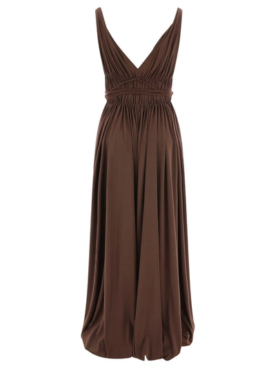 Shop Norma Kamali "goddess" Dress In Brown