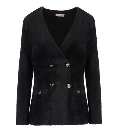 Shop Twinset Black Knitted Double Breasted Jacket