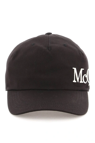 Shop Alexander Mcqueen Baseball Hat With Oversized Logo Men In Black