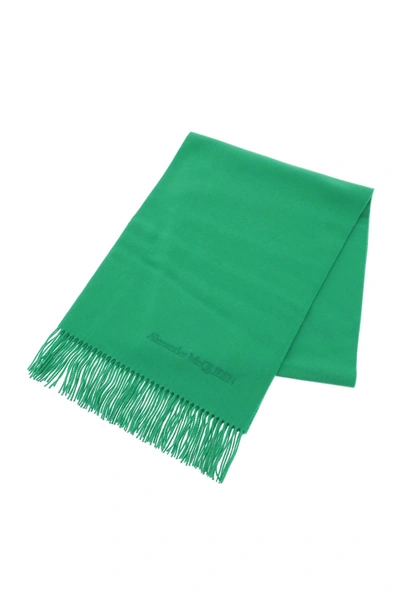 Shop Alexander Mcqueen Cashmere Scarf With Embroidery Women In Green