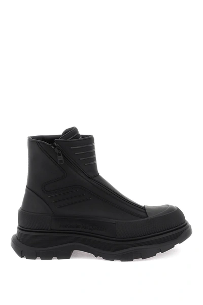 Shop Alexander Mcqueen Rubberized Fabric Tread Slick Ankle Boots Men In Black