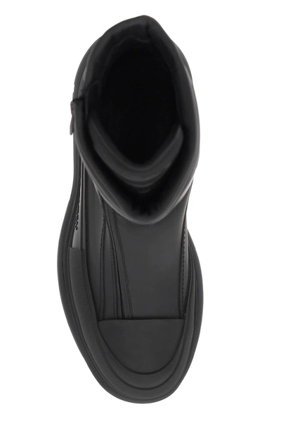 Shop Alexander Mcqueen Rubberized Fabric Tread Slick Ankle Boots Men In Black
