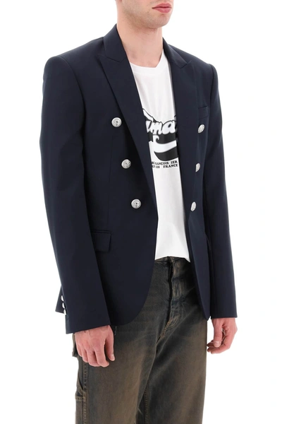 Shop Balmain Wool Jacket With Ornamental Buttons Men In Blue