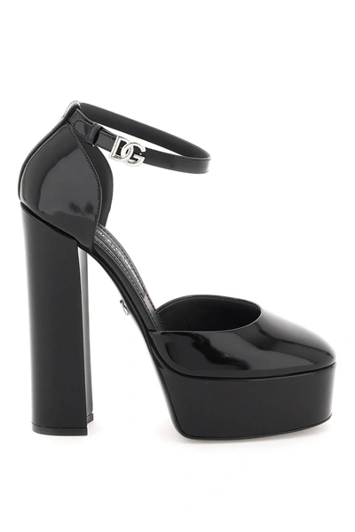 Shop Dolce & Gabbana Polished Leather Platform Pumps Women In Black