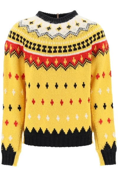 Shop Moncler Grenoble Fair Isle Sweater In Wool And Alpaca Men In Yellow