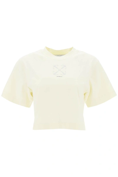 Shop Off-white Cropped T-shirt With Arrow Motif Women In Cream