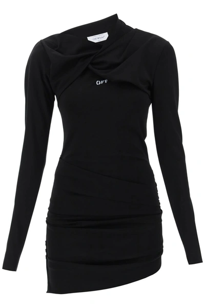 Shop Off-white Draped Asymmetrical Mini Dress Women In Black