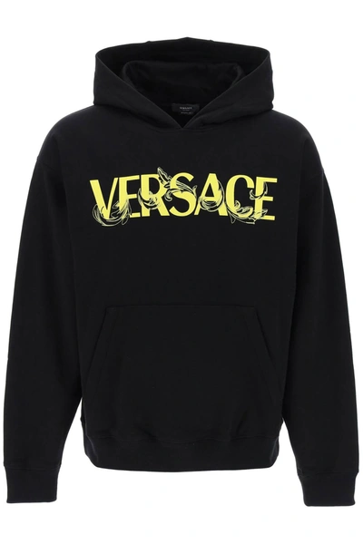 Shop Versace Barocco Silhouette Hoodie Men In Black
