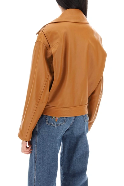 Shop Versace Biker Jacket In Leather Women In Brown