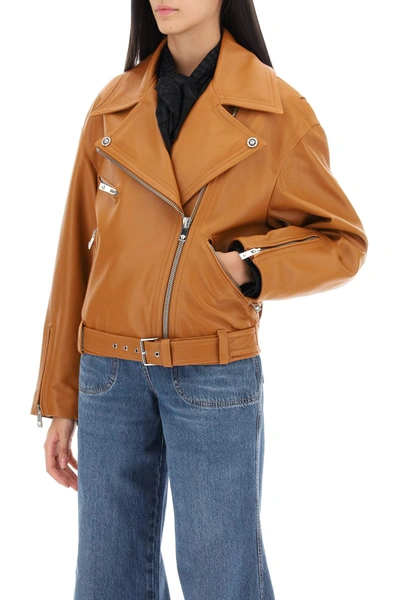 Shop Versace Biker Jacket In Leather Women In Brown
