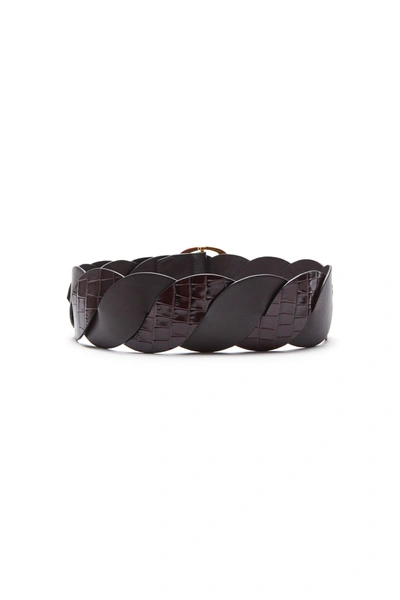 Shop Altuzarra 'twist' Braid Belt In Dark Brown Croc/tobacco